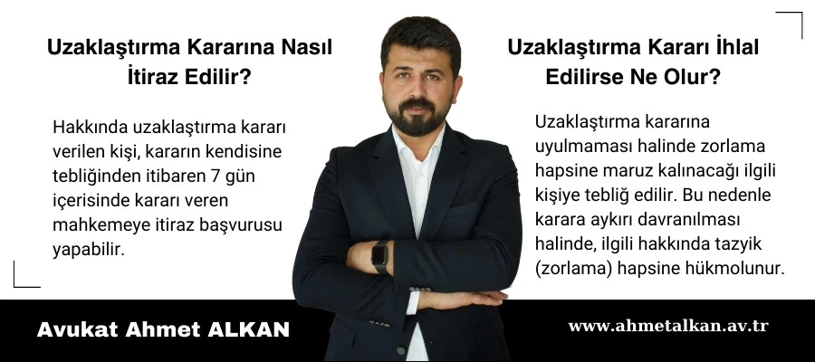 Uzaklaştırma kararına 7 gün içinde itiraz edilebilir. Kararın ihlali halinde zorlama hapsi söz konusu olur.