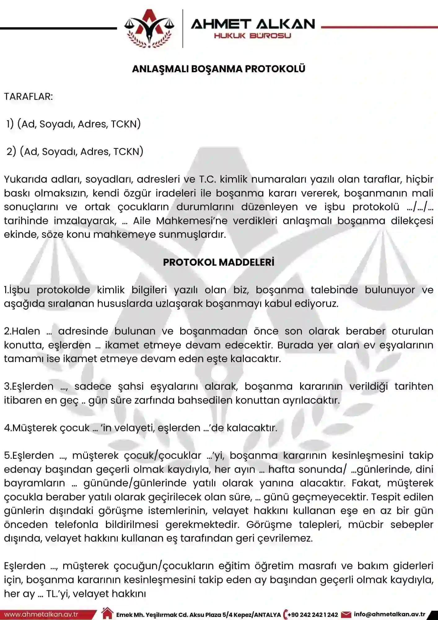 ANLAŞMALI BOŞANMA PROTOKOLÜ