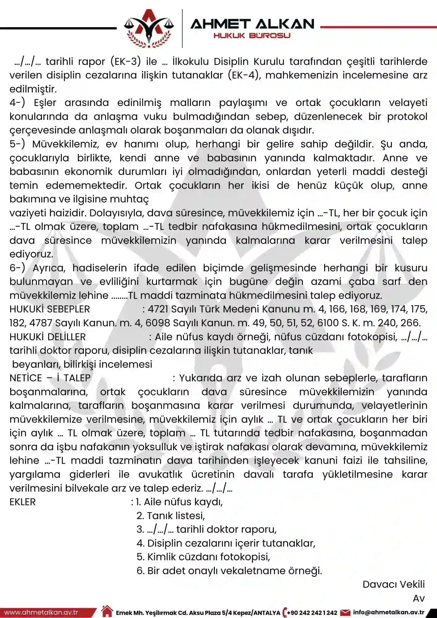 Boşanma Davası Dilekçe Örneği