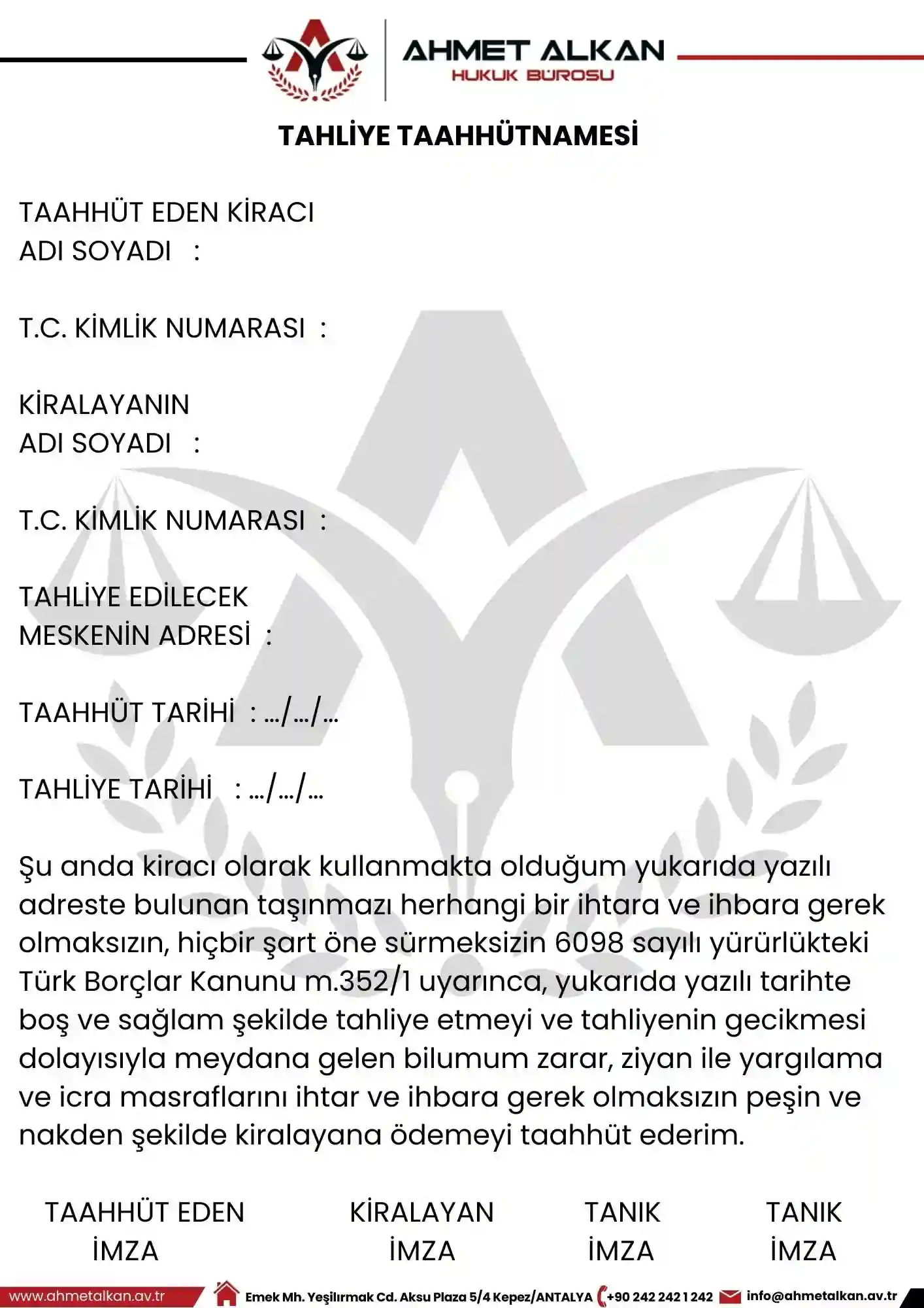 Tahliye taahhütnamesi PDF